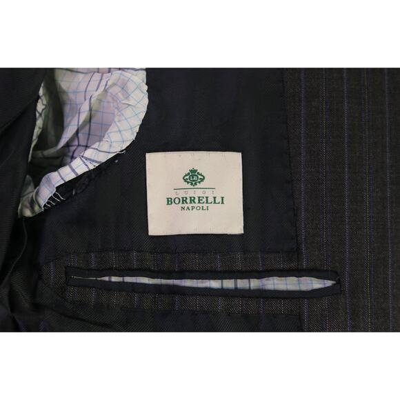 Borrelli Napoli Gray Striped Wool Suit Jacket Blazer Flawed 36S - Picture 10 of 14